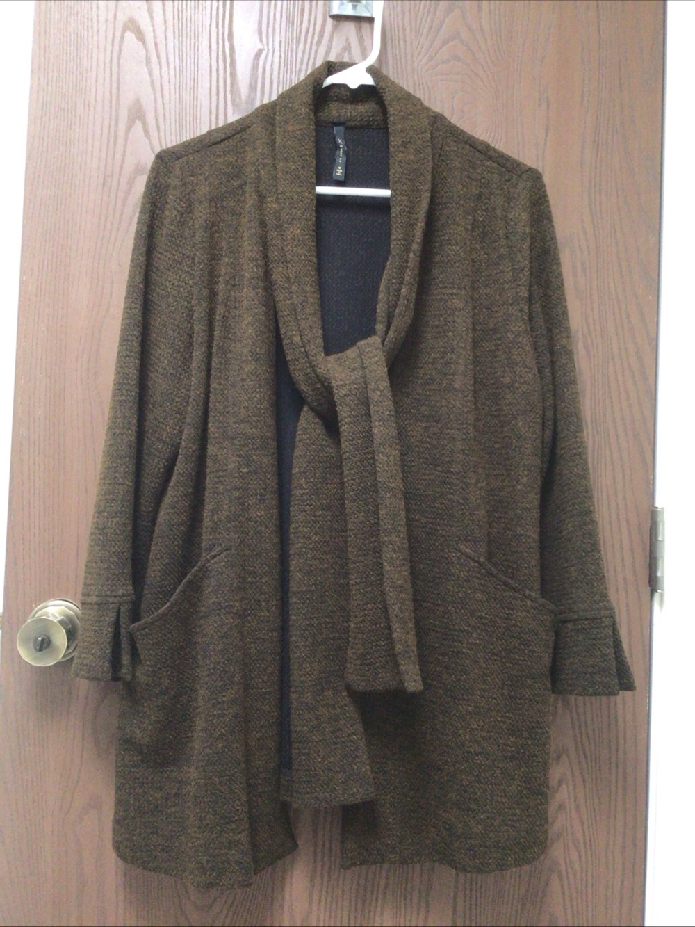 IC.by Connie K mustard black jacket, jersey, pockets, shawl collar, sz M-L